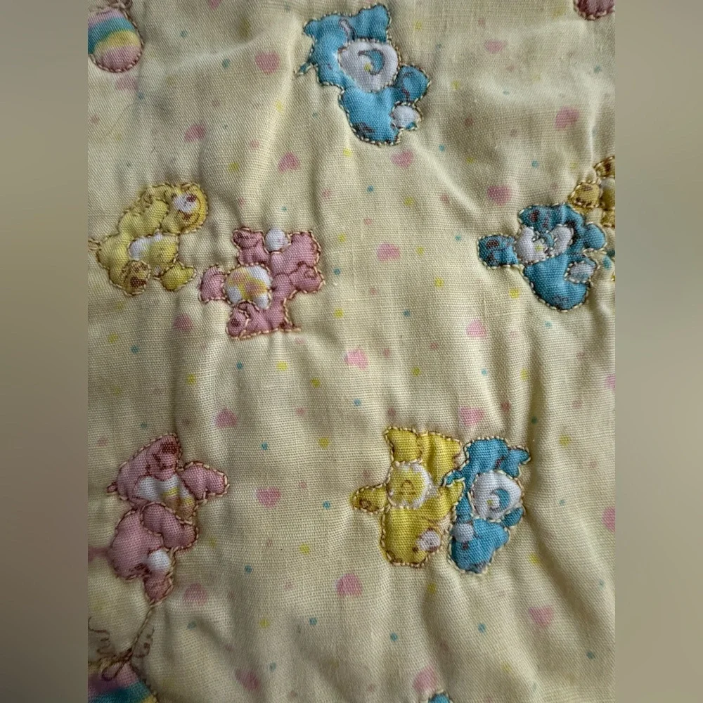 Vintage Care Bears Yellow Quilt Baby Blanket / Crib Blanket